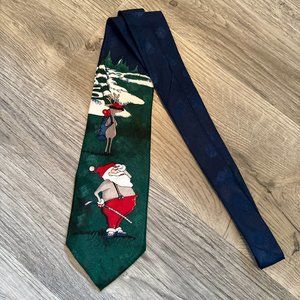 1990s Hallmark Yule Tie Greetings Golfing Santa Reindeer Caddy Christmas Necktie